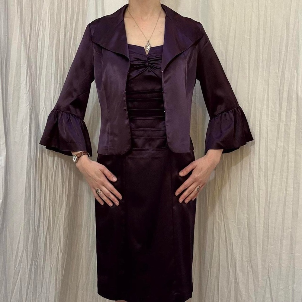 Deep Purple Dress with Bell Sleeve Jacket by‎ Newport News Vintage 90s - Picture 3 of 8
